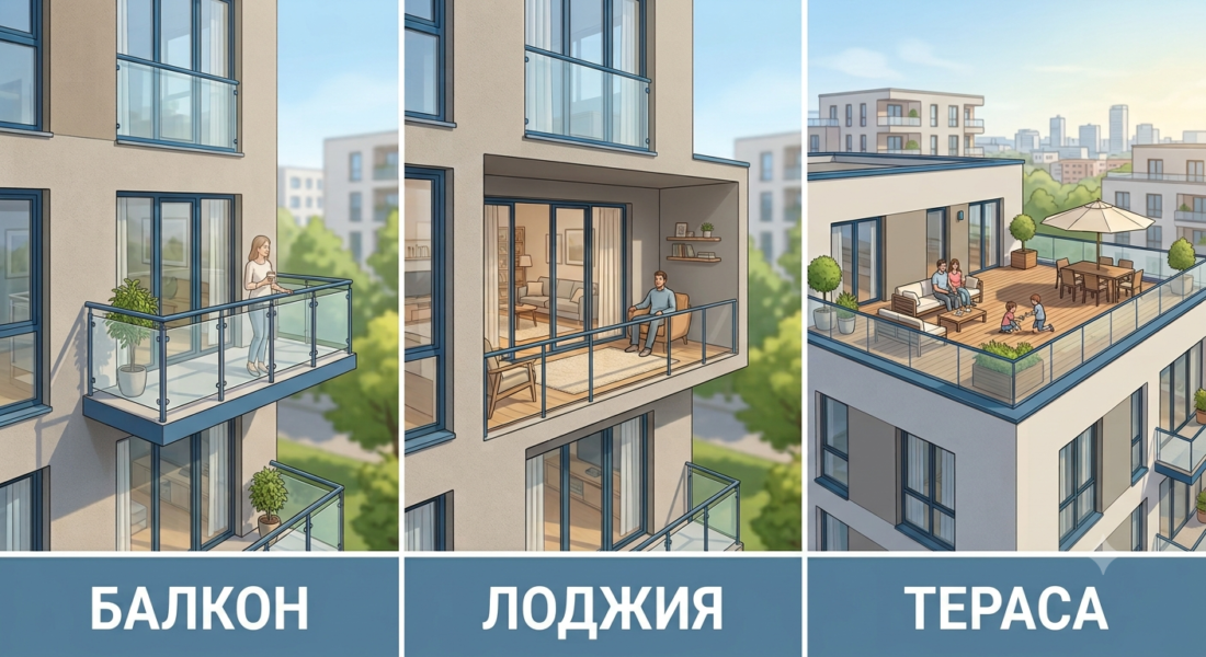 Разлика между балкон, тераса и лоджия в апартамент