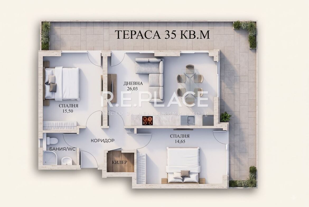 Панорамен апартамент с АКТ 16, огромна тераса (35м2) и паркомясто до Парк Възраждане!